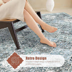5' x 7' Washable Area Rug - Low Pile Soft Vintage Indoor Rug for Living, Dining or Bedroom - Lightweight Carpet with Non-Slip Backing - Foldable for Easy Placement, Ocean Blue