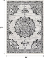 CAMILSON Outdoor Rug, 8x10 Medallion White Black Modern Area Rugs for Indoor and Outdoor Patios, Kitchen and Hallway Mats, Washable Porch Deck Outside Carpet (Medallion White, 8 x 10)