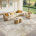 Tortania Washable 7x9 Area Rug for Living Room: Modern Abstract Neutral Large Soft Thin Rugs - Non Slip Indoor Carpet for Bedroom Dining Room Office Nursery Home Floor Decoration - Brown Grey