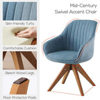 Art Leon Office Chair No Wheels, Mid Century Modern Desk Chair No Wheels, Swivel Accent Chair with Solid Wood Legs, Upholstered Arm Chair for Small Spaces Living Room Bedroom, Blue