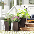 Outsunny Tall Planters for Outdoor Plants Set of 3, 24 in Taper Planters with Drainage Holes, Rattan Decor Plant Pots for Indoor Outdoor Front Porch Patio Backyard, Brown