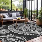 Medallion Outdoor Rug 6x9 Washable Outside Carpet for Indoor Patio Porch Waterproof Easy Cleaning Non Shedding Area Rugs Black 6 x 9