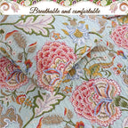 Cozy Line Home Fashions Blooming Red White Floral 100% Cotton Reversible Quilt Bedding Set, Coverlet Bedspread (Camellia Green, Queen - 3 Piece)