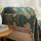 Boho Throw Blanket for Bed 80”x90”, 100% Cotton Woven Blanket for Couch Sofa, Ultra Soft 4-Layer Muslin Quilt with Bird Floral Printed, Farmhouse Bed Blanket/Cover for Living Room Decor