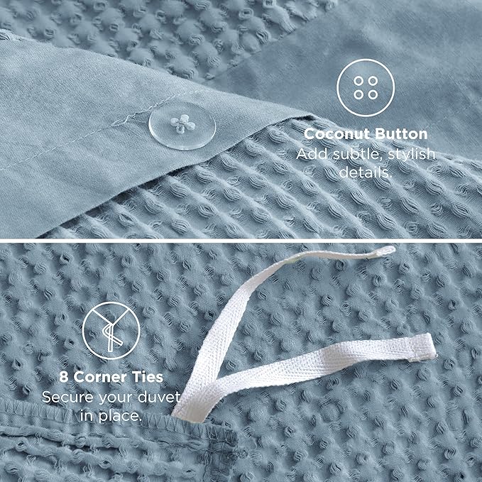 Bedsure Cotton Duvet Cover King - 100% Cotton Waffle Weave Grey Blue Duvet Cover King Size, GentleSoft™ and Breathable Bedding Set for All Season, 3 Pieces, 104"x90"