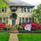 TOPFLAGS Garden Flag Stand with American Garden Flags Patriotic Stars and Eagle Yard Flag 12x18 Inch Holder Pole Stake Double Side for Outside with Clips and Stopper