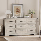 Dresser for Bedroom with 9 Drawers, 59" Wide Wood Chest of Drawers with Deep Drawers & Mental Handle, Modern Dresser TV Stand, Wooden Closet Storage Organizer for Living Room, Hallway, Entryway, Grey