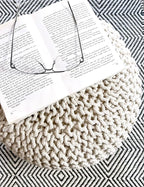 FRELISH DECOR Round Pouf Ottoman Hand Knitted 100% Cotton Pouf Foot Stool - Knitted Bean Bag - Floor Chair for Living Room Bedroom - Foot Rest for Couch (20 Diameter x 14 Height) - Natural