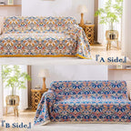 Boho Blanket Throw Quilt, 100% Cotton Soft Light Weight Throw Blankets for Summer, 90"x98" Farmhouse Flower Decorative Blankets, All Season Rustic Reversible Bohemian Throw Quilt