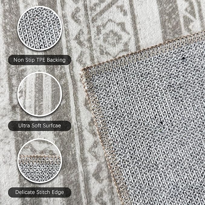 RUGSURE Washable Area Rugs 2'6'' x 8' - 1/6 Thick - Moroccan-Inspired -Stain & Water Resistant Non-Slip - Resistant Rug for Living Room, Bedroom, Nursery, Pet & Child Friendly (Grey)