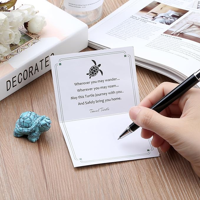 QINJIEJIE Travel Turtle Figurines for Travelers Best Travel Gifts for Women Men Green Turquoise Crystal Healing Crystals Sea Turtle Lovers Office Desk Decor Good Luck Gifts for Traveling Abroad