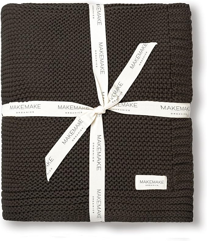 MakeMake Organics Organic Throw Blanket GOTS Certified Organic Cotton Blanket Knit Couch Bed Fall Colors Soft Neutral Cotton Throw Blanket Large (50x60, Charcoal Grey)
