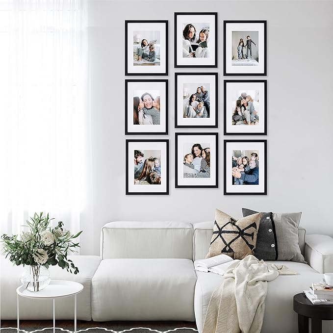 Sheffield Home 9 Piece Gallery Wall Frame Set, 11x14 in. matted to 8x10 in. (Matte Black)