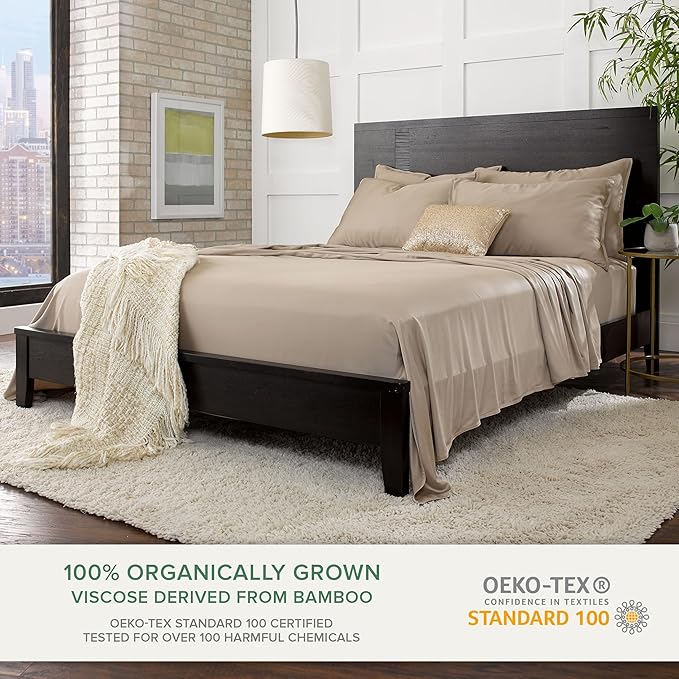 California King Sheets by Pure Bamboo, Genuine 100% Organic Viscose Derived from Bamboo Bed Sheet Set, Soft & Cooling, Double Stitching, Lifetime Quality Promise (California King, Sand)