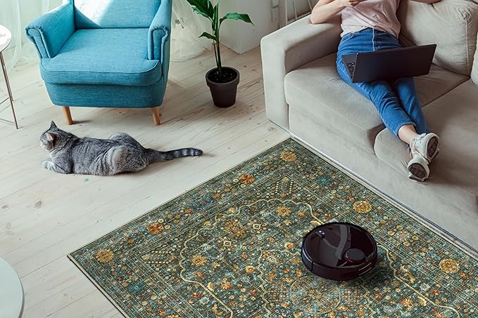 Keen Home Design 8x10 Rug - Machine Washable Area Rug with Non-Slip Backing, Ideal for Living Room, Dining Room, Bedroom - Vintage, Easy Clean, Durable, Low Pile Rug - (8' x 10')