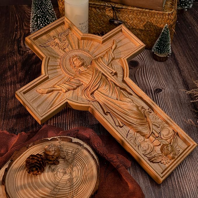 BGCOPPER Jesus Crucifix Wall Cross Handmade Wooden Cross for Wall Decor for Home Room Christmas Gift