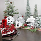 AuldHome Design Farmhouse Christmas Village Collection #2 w/Church, Barn and School (Set of 3, White); Candle Lantern Decorative Christmas Town Display