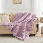 Carriediosa Chunky Knit Throw Blanket 60" X 80" Twin, 100% Hand Made Large Chenille Loop Yarn Soft Fluffy Throws for Couch Sofa Bed, Big Crochet Cozy Heavy Thick Cable Woven Blankets, Purple