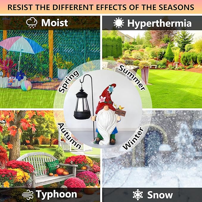 Solar Gnome Garden Statues Outdoor Décor with Lantern- Gnome Figurines Solar LED Light Lawn Ornaments - Yard Decorations for Patio, Balcony, Backyard -Unique House Warming Gifts for Mom