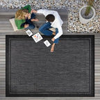 CAMILSON Indoor Outdoor Rug, 8x10 Bordered Dark Gray Black Modern Area Rugs for Indoor and Outdoor Patios, Kitchen and Hallway Mats, Washable Porch Deck Outside Carpet (Bordered Black, 8 x 10)