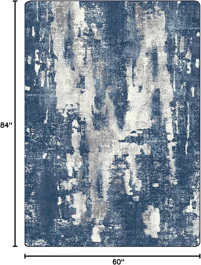 Area Rugs 5x7 for Living Room Bedroom Machine Washable Modern Abstract Soft Large Blue Rugs with Non Slip Backing, Floor Carpet for Dining Room