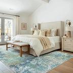 Area Rugs 6x9 Machine Washable Area Rug for Bedroom Living Room Dining Room, Large Modern Abstract Soft Rugs, Indoor Low Pile Carpet with Non Slip Rubber Backing, Abstract Blue Green