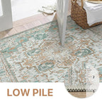 GENIMO 7'6''x9'6'' Area Rugs for Living Room, Machine Washable Non Slip Vintage Rugs, Low Pile Lightweight Chenille Print Rug for Bedroom, Dining Room, Home Office, Cyan