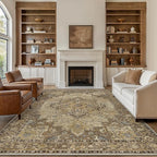 GENIMO 8x10 Area Rugs for Living Room, Machine Washable Non Slip Vintage Rugs, Low Pile Lightweight Chenille Print Rug for Bedroom, Dining Room, Home Office, Rustic Brown