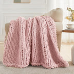 Carriediosa Chunky Knit Throw Blanket 60" X 80" Twin, 100% Hand Made Large Chenille Loop Yarn Soft Fluffy Throws for Couch Sofa Bed, Big Crochet Cozy Heavy Thick Cable Woven Blankets, Dusty Pink