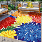 Indoor Outdoor Area Rug Washable Rugs Multicolored Patio Rug Tropical Botanical Modern Floral Indoor Outdoor Carpet Non-Slip for RV, Pool Deck, Backyard, Porch (9x12)