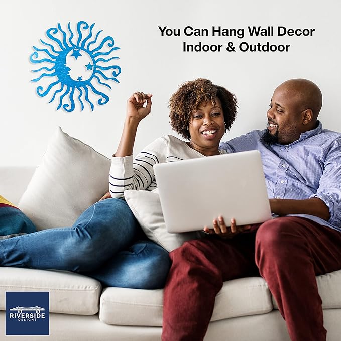 Riverside Designs Wacky Solar Moon Metal Wall Art Steel Outdoor Decor | Heavy-Duty and Waterproof | Made in USA (Teal, 30L x 30W)