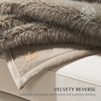 Luxury Faux Fur Throw Blanket, Soft Fluffy Faux Mink Blankets for Bed, Couch, Sofa, Thick Cozy Plush Warm Fur Throws with Reversible Velvet, Natural Mink, 60"x80"