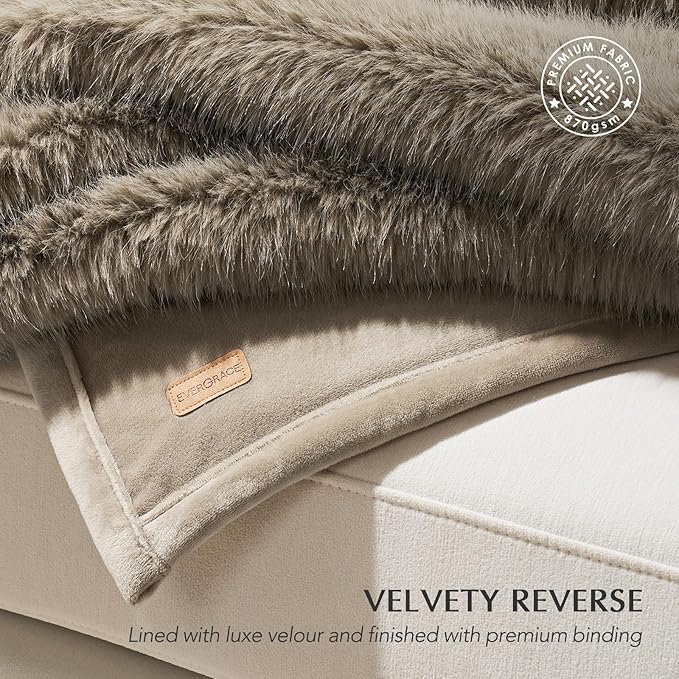 Luxury Faux Fur Throw Blanket, Soft Fluffy Faux Mink Blankets for Bed, Couch, Sofa, Thick Cozy Plush Warm Fur Throws with Reversible Velvet, Natural Mink, 50"x60"