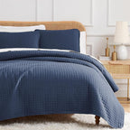 Southshore Fine Living, Inc. Summer Quilt Queen Size/Full Size Bedding Set, Wrinkle-Free Stain & Pet Hair Resistant Bedding, Easy Care Coverlet Queen Size Light Quilts with 2 Pillow Shams, Dark Blue