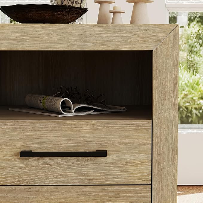 Hazel 2 Drawers End Table, 21" Side Table with Open Storage Shelf, Solid Modern Rustic Nightstand for Bedroom, Living Room or Home Offices