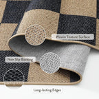 Lahome Checkered Easy Jute Carpet, Washable Area Rug 6x9 Neutral Outdoor Patio Rug, Farmhouse Checkerboard Non Slip Non Shedding Floor Carpet for Dining Living Room Deck Sunroom