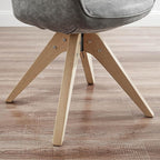 Art Leon Office Chair No Wheels, Mid Century Modern Desk Chair, Swivel Accent Chair with Oak Wood Legs, Faux Leather Upholstered Armchair for Desk, Gray