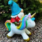 Mood Lab Garden Gnome Statue - Garden Gnome Riding Unicorn - 8.3 Inch Tall Lawn Figurine - for Outdoor or House Decor - Funny Yard & Patio Decoration