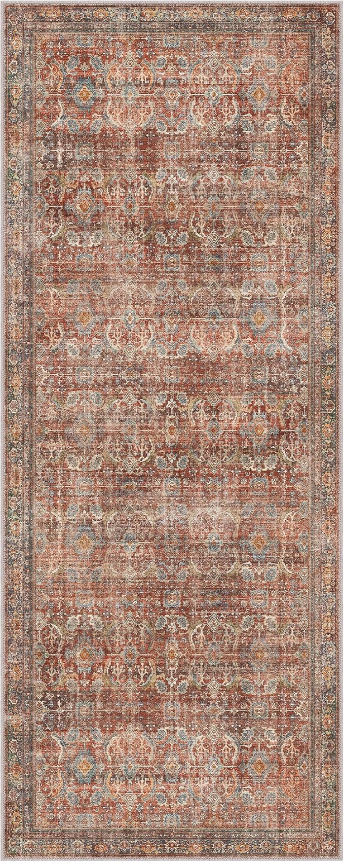 GENIMO 2x7 Runner Rugs for Hallway, Machine Washable Non Slip Vintage Rugs, Low Pile Lightweight Soft Print Rug for enrtyway, Corridor, Home Office, Kitchen, Terracotta Indigo