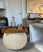 FRELISH DECOR Round Pouf Ottoman Hand Knitted 100% Cotton Pouf Foot Stool - Knitted Bean Bag - Floor Chair for Living Room Bedroom - Foot Rest for Couch (20 Diameter x 14 Height) - Natural