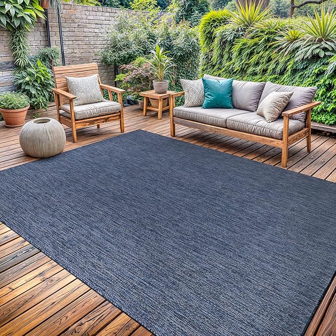 Washable Indoor Outdoor Rug 8x10 Weather Resistant Area Rugs Modern Solid for Porch Deck Balcony Backyard Patio Outside Carpet (8 X 10 Azure Blue)