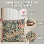 Charlotte Home Furnishings Decorative Tapestry Pillow Cover 14x14 in, Green Hares Couch Throw Pillow Cover, French Country Square Cushion Cases for Living Room Home Decor, Soft Cotton Jacquard Woven