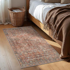 GENIMO 2x3 Area Rugs for Living Room, Machine Washable Non Slip Vintage Rugs, Low Pile Lightweight Chenille Print Rug for Bedroom, Dining Room, Home Office, Terracotta Indigo