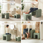 Ottoman Set of 2 Vanity Stool Chair Seating Backless Modern Foot Rest Teddy Velvet Small Footstool Ottoman for Makeup Room Living Room Bedroom Entryway,(2-in-1) Green