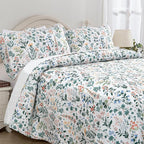Travan 3-Piece Quilt Set Quilted Bedspread Lightweight Coverlet Set Garden Style Floral Printed Oversized Quilted Bedding Set with Shams for All Season, Exquisite, Queen Size