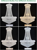 14 - Light Unique Empire Crystal Chandelier with Adjustable Chain for High Ceiling Foyer Entryway Living Room Dining Room Bedroom Chrome Finish