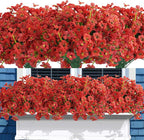 Uieke 72PCS Artificial Flowers for Outdoors, UV Resistant Fake Flowers No Fade Faux Plastic Plants for Garden Porch Window Box Home Summer Décor (Red)
