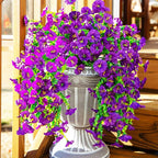 Ivydale 2 PCS Artificial Hanging Flowers Fake Plants Outdoor,Silk Morning Glory Faux Flowers with Eucalyptus Leaves,UV Resistant Realistic Hanging Petunias Plants for Home Garden Decor (Purple)