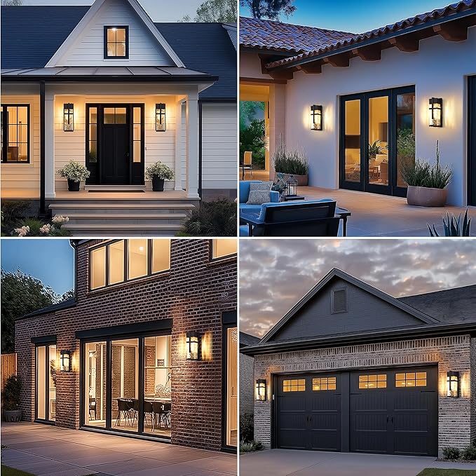 Hammered Glass Outdoor Wall Lantern, Dusk to Dawn Wall Sconce Lighting, 2 Pack Outdoor Light Fixtures, Exterior Porch Light with Waterproof, Modern Wall Lamp for Garage, Doorway, Patio(Bulb Included)