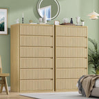 Fluted 6 Drawers Dresser for Bedroom, 56" Tall Modern Chest of Drawers with Curved Profile, Wooden Dressers Drawer Closet Clothes Storage Organizer for Living Room, Hallway, Natural